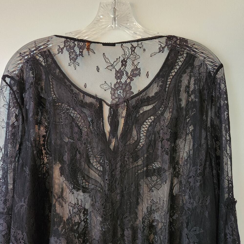 Womens Black Lace Whimsigoth Top XL Floral Flare Sleeve Fairygrung Festival Boho - Picture 7 of 13
